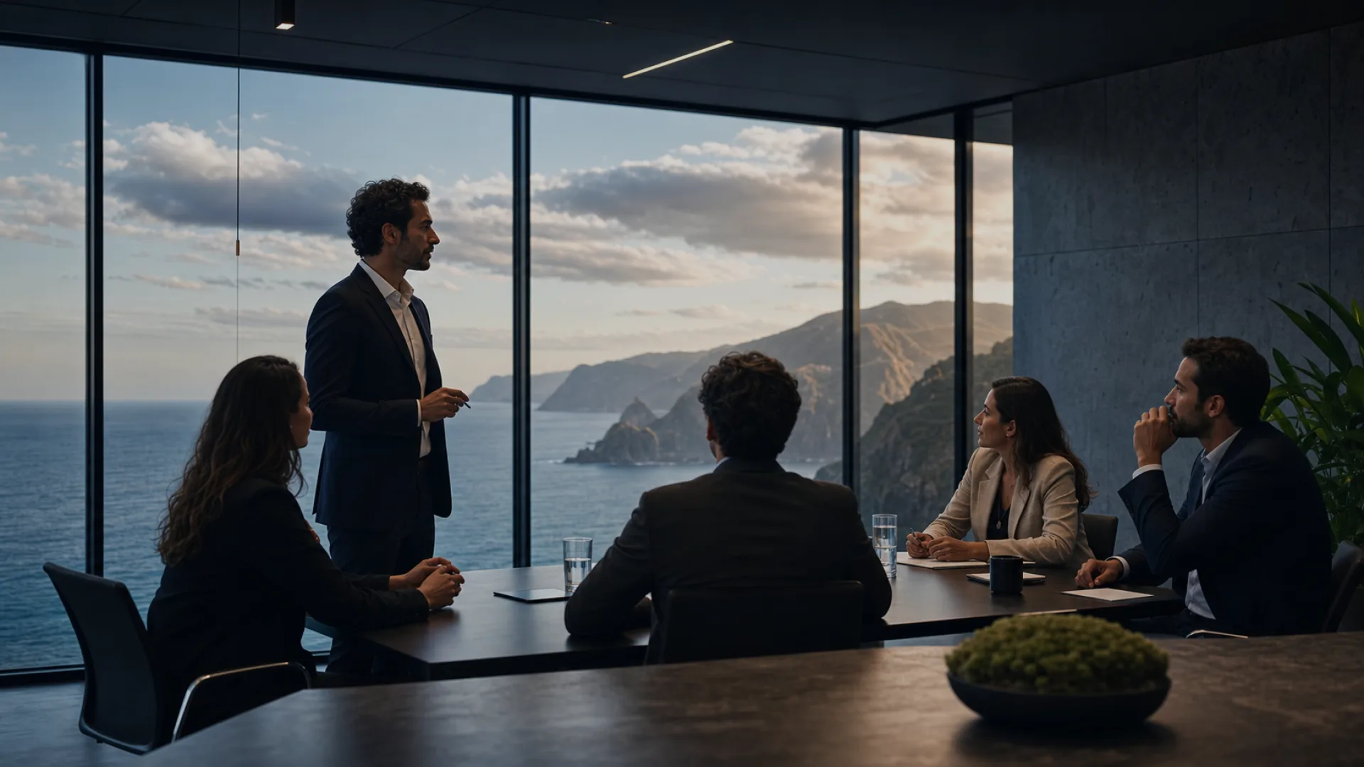 Equipa Aventi numa reunião com vista sobre o Atlântico